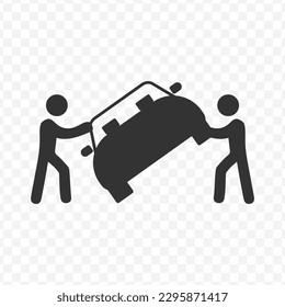 Vector illustration of pushing the car icon in dark color and transparent background(png).