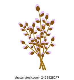 vector illustration of pussy willow branches isolated on white background, easter card