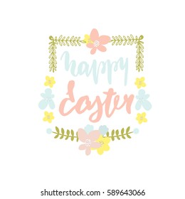 Vector illustration with pussy willow in flat style for Easter design. Floral frame with pussy willow, crocus, snowdrops, narcissus