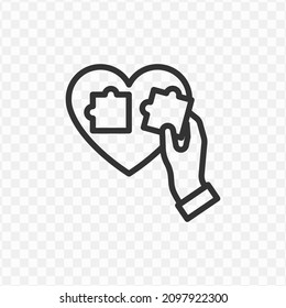 Ilustración vectorial de poner el icono de amor del rompecabezas en color oscuro y fondo transparente (png).