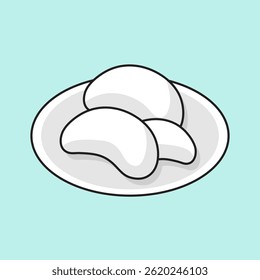 Vector illustration of Putri Salju, traditional Indonesian crescent cookies with powdered sugar, served on a plate