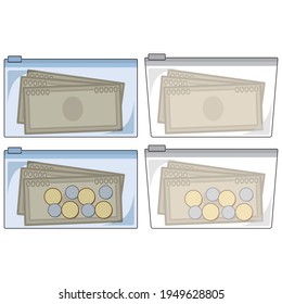 Vector illustration of putting cash in a storage bag.