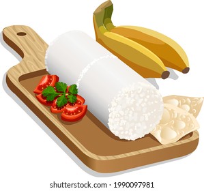 Vector illustration of Puttu or White Rice Puttu -Kerala special breakfast items made using rice flour which is very healthy and arranged in traditional way with white background.
