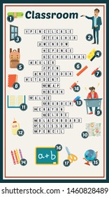 Vector Illustration of puzzle crossword in Classroom