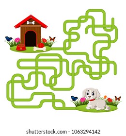 vector illustration of Puzzle game template with dog and doghouse