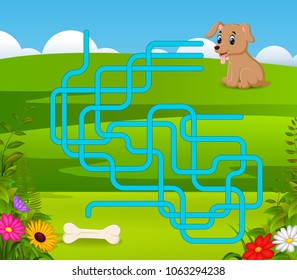 vector illustration of Puzzle game template with dog and bone
