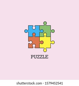 Vector illustration of puzzle icon, logo with colorful puzzles