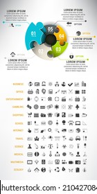 Vector illustration of puzzle infographic suitable for different projects. There are 100+ unique icons in 12 categories such are Business, Entertainment, School, Shopping, Travel etc. 