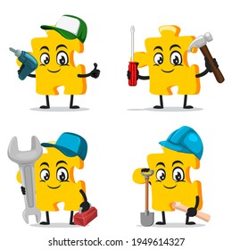 vector illustration of puzzle mascot or character collection set with service or repair theme