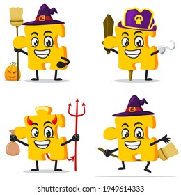 vector illustration of puzzle mascot or character collection set with love or halloween theme