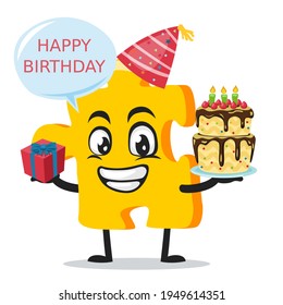 ilustración vectorial de la mascota del rompecabezas o de la fiesta de cumpleaños del personaje