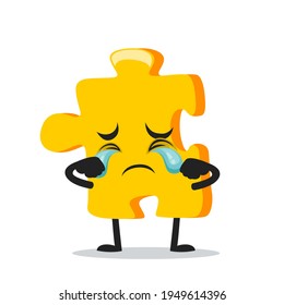 vector illustration of puzzle mascot or character crying