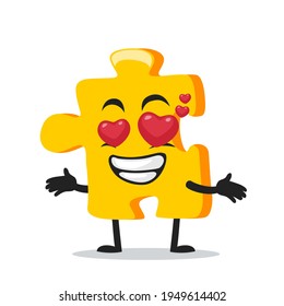 vector illustration of puzzle mascot or character with love eye
