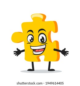 vector illustration of puzzle mascot or character open hand