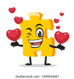 vector illustration of puzzle mascot or character bring love symbols