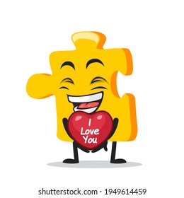 vector illustration of puzzle mascot or character give love symbol and says i love you