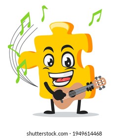 vector illustration of puzzle mascot or character playing guitar