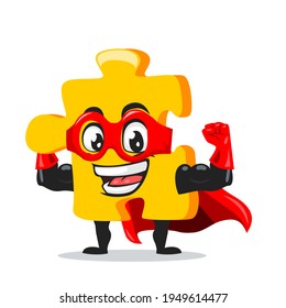 vector illustration of puzzle mascot or character wearing super hero costume