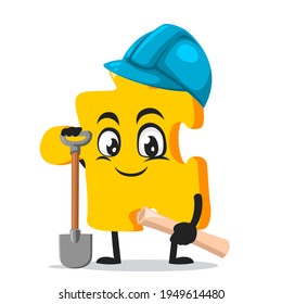 vector illustration of puzzle mascot or character wearing builder costume