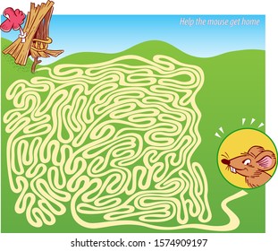 In the vector illustration a puzzle maze where you need to help the mouse get home