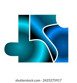 Ilustración vectorial de una pieza del rompecabezas con colores degradados azul y negro sobre un fondo blanco