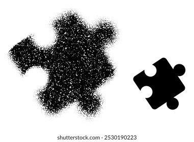 Vector illustration of a puzzle piece with stippling texture, creating a dotted effect, ideal for problem-solving or teamwork themes.