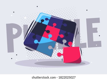 Ilustración vectorial de piezas de rompecabezas, ensamblar una imagen utilizando un rompecabezas