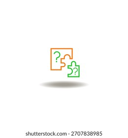 Ilustración vectorial de piezas de rompecabezas y signos de interrogación. Icono de mindfulness, único, diferencia. Símbolo de pensar diferente.