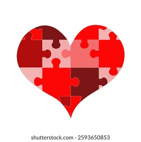 Vector illustration with Puzzle red love hearts