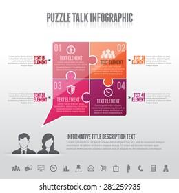 Vector illustration of puzzle talk infographic design element.