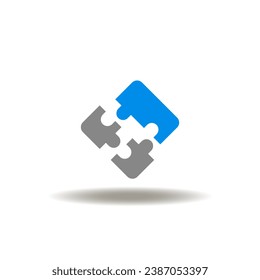 Vector illustration of puzzle three pieces. Icon of third party. Symbol of strategy, thinking. Sign of compatibility. Pictogram of solution search.