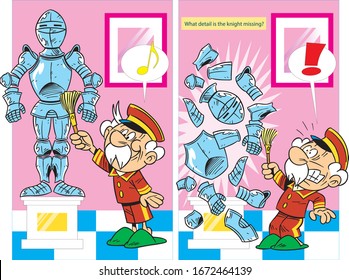 
Vector illustration with a puzzle where you need to find the missing fragment of a knight's armor