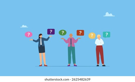 Ilustração vetorial de mulheres empresárias intrigadas duvidando, decidindo, estabelecendo prioridades. Empresários fazem escolha, conceito de decisão.