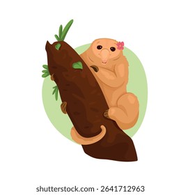Vector illustration of a pygmy anteater sitting on a tree branch. Cartoon cute style.
