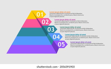 Vektorgrafik der Pyramidenfographie-Vorlage mit 5 Elementen auf grauem Hintergrund.