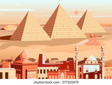 vector illustration of pyramid and Sphinx of Giza, Egypt