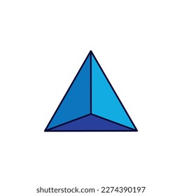 Vector illustration of pyramid with triangular base in shades of blue for studying geometry, mathematics.