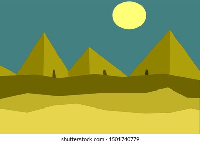 Vector illustration of pyramids in a desert landscape. Layers are organized and labeled for easy editing.