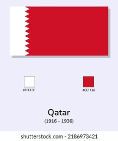Vector Illustration of Qatar (1916 - 1936) flag isolated on light blue background. Illustration Qatar (1916 - 1936) flag with Color Codes. As close as possible to the original. 
