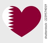 Vector illustration of the Qatar flag with a heart shaped isolated on plain background. I love Qatar. Happy Independence Day