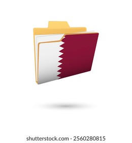 Vector illustration of Qatar flag isolated in file folder on white background.