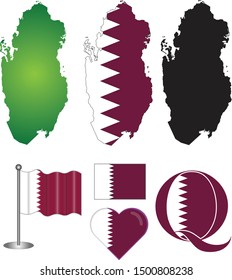 Vector illustration of Qatar flag and map