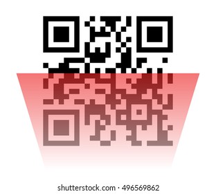 Vector illustration of Qr code sample with red laser scanner reads "Scan it!"