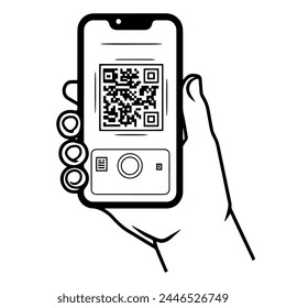 Vector illustration of QR code scanning in smartphone outline.