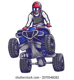 Vector illustration of Quad bike, ATV rider isolated on white. Hand drawn style