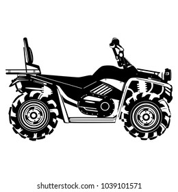 Vector illustration of quad bike isolated on white background. All-terrain vehicle, black template, flat style design.