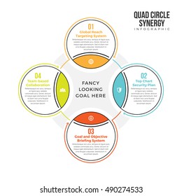 Vector illustration of quad circle synergy infographic design element.