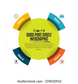 Vector illustration of quad part circle infographic design element.