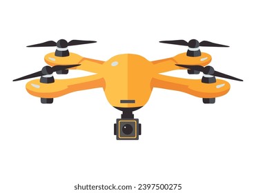 Vector illustration of quadcopter aerial drone with camera for photography, video surveillance or delivery isolated on white background in cartoon style