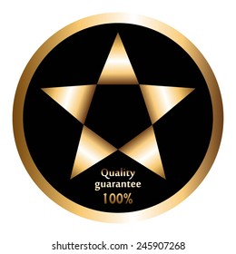 Vector illustration of Quality guarantee 100%. Gold star on black.